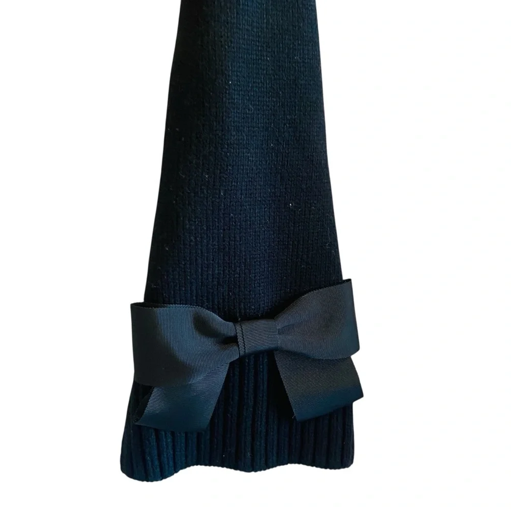 KATE SPADE Black Grosgrain Bow Knit Long Scarf